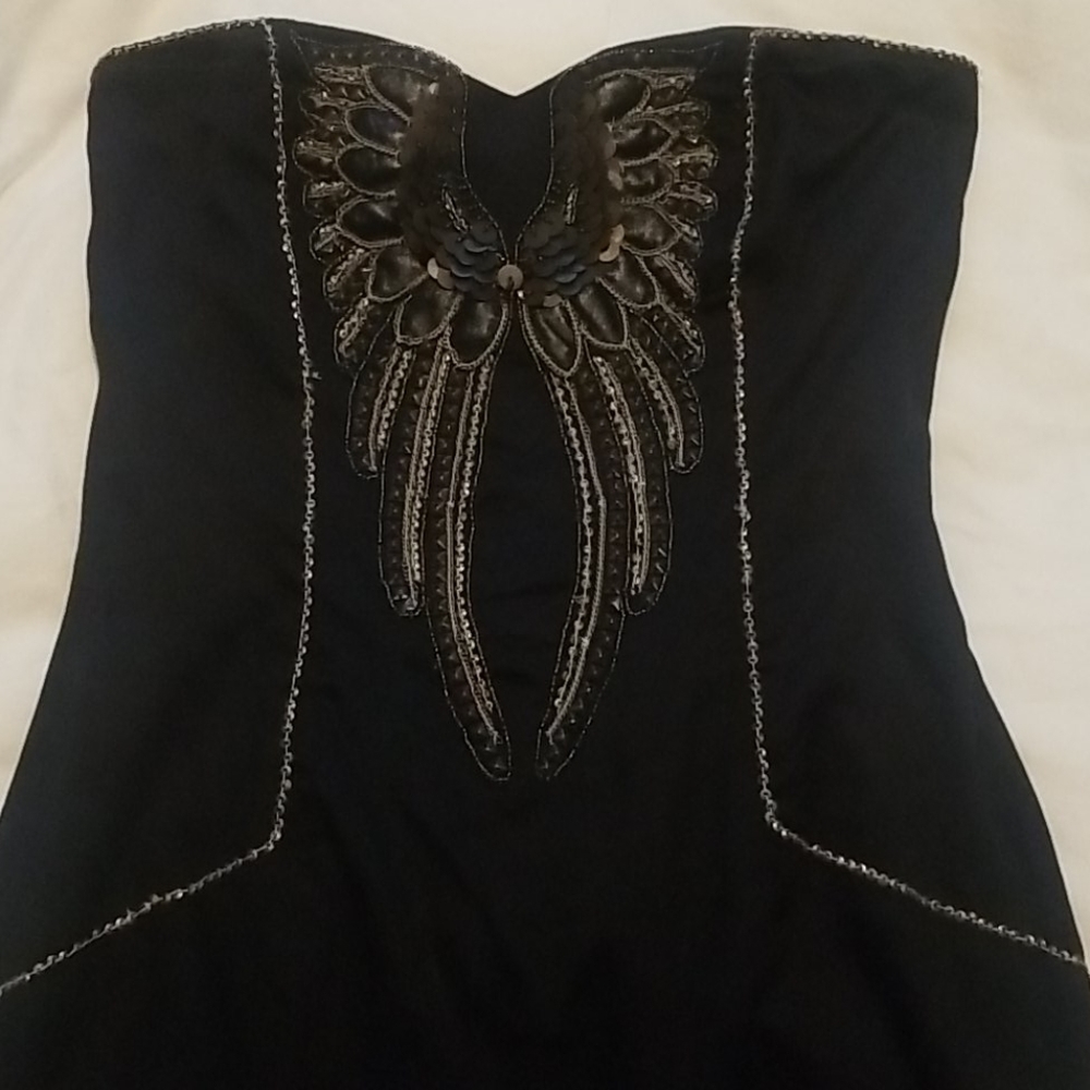 FC Leather winged design strapless dress
